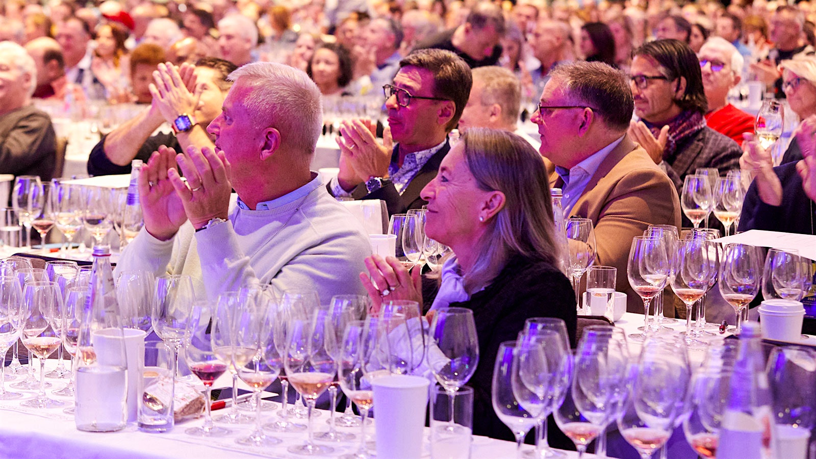 The 2023 New York Wine Experience audience tasting Frank Family Chardonay during a seminar with Rich Frank
